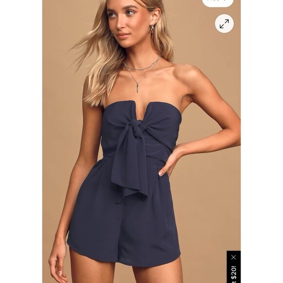 Lulus Navy Inez‎ Tie Front Romper Size Medium - Picture 1 of 8
